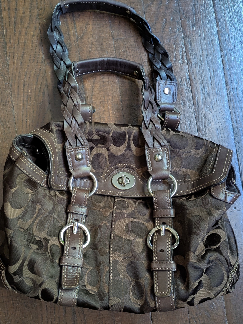 Coach Vintage 2006 Y2K Brown Signature Braided-Handle Shoulder Bag
